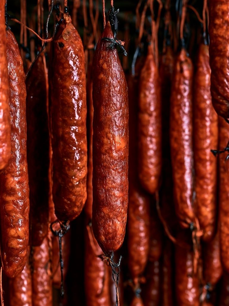 Hanging Sausages Food-Drink Poster. poster — food-drink art