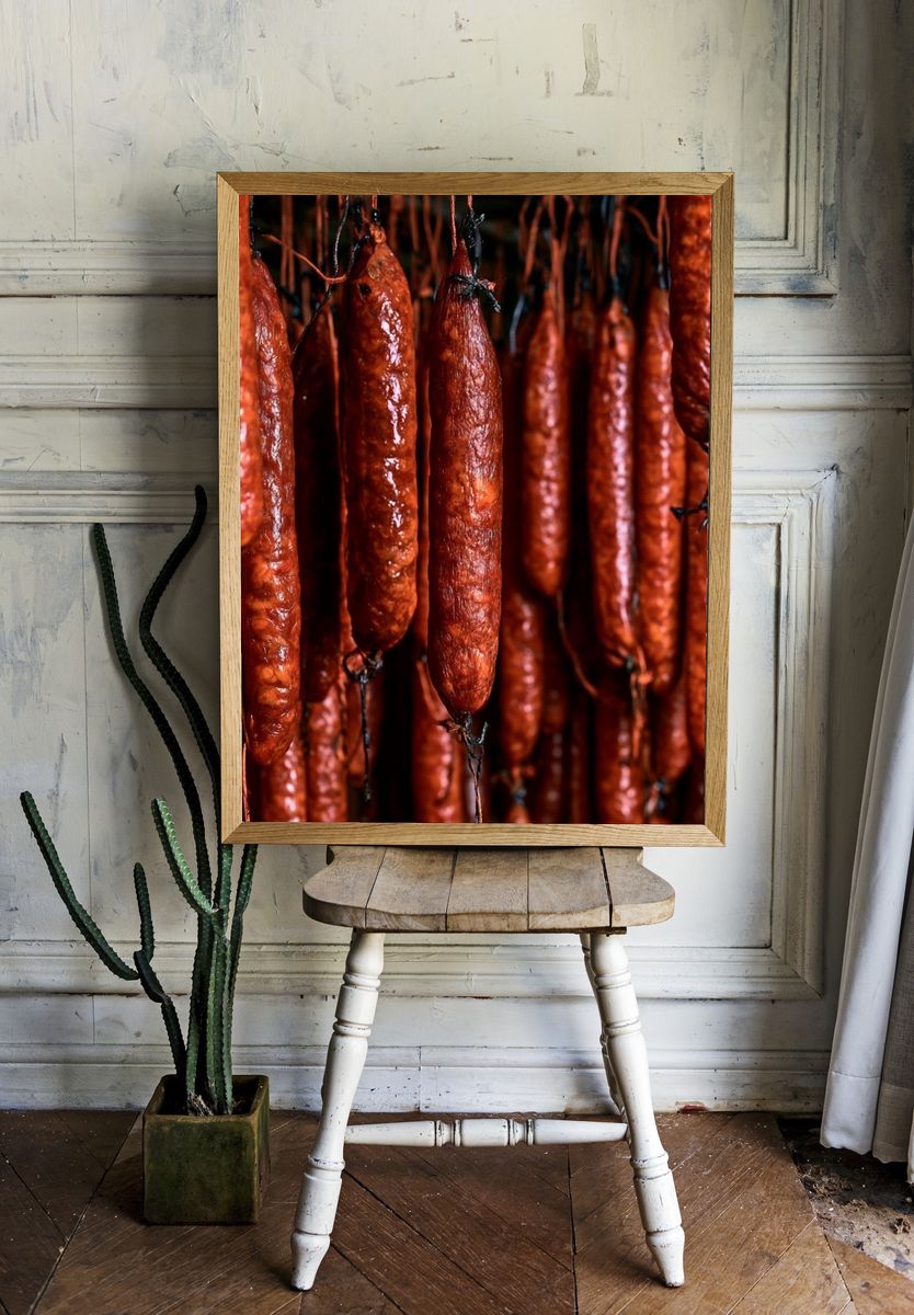Hanging Sausages Food-Drink Poster. — room view 1