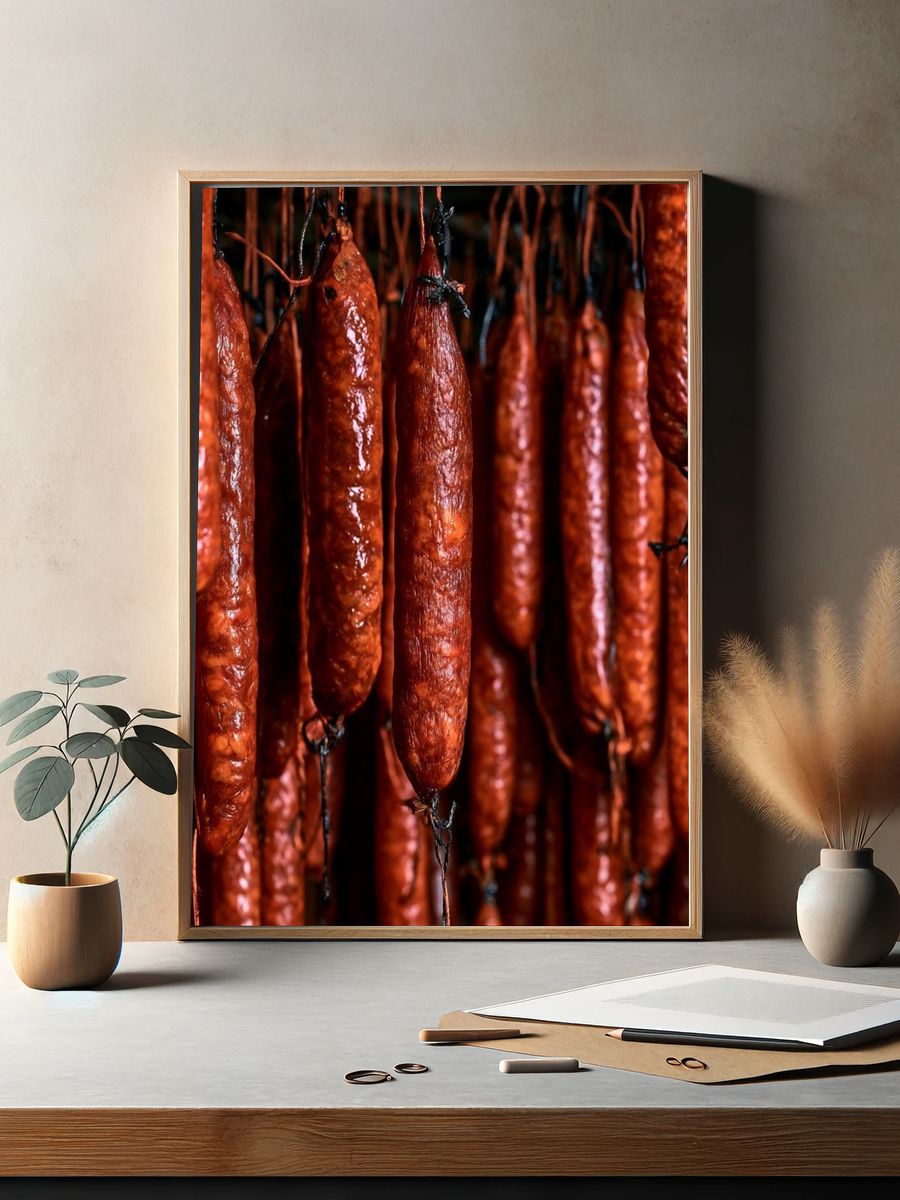 Hanging Sausages Food-Drink Poster. — room view 2