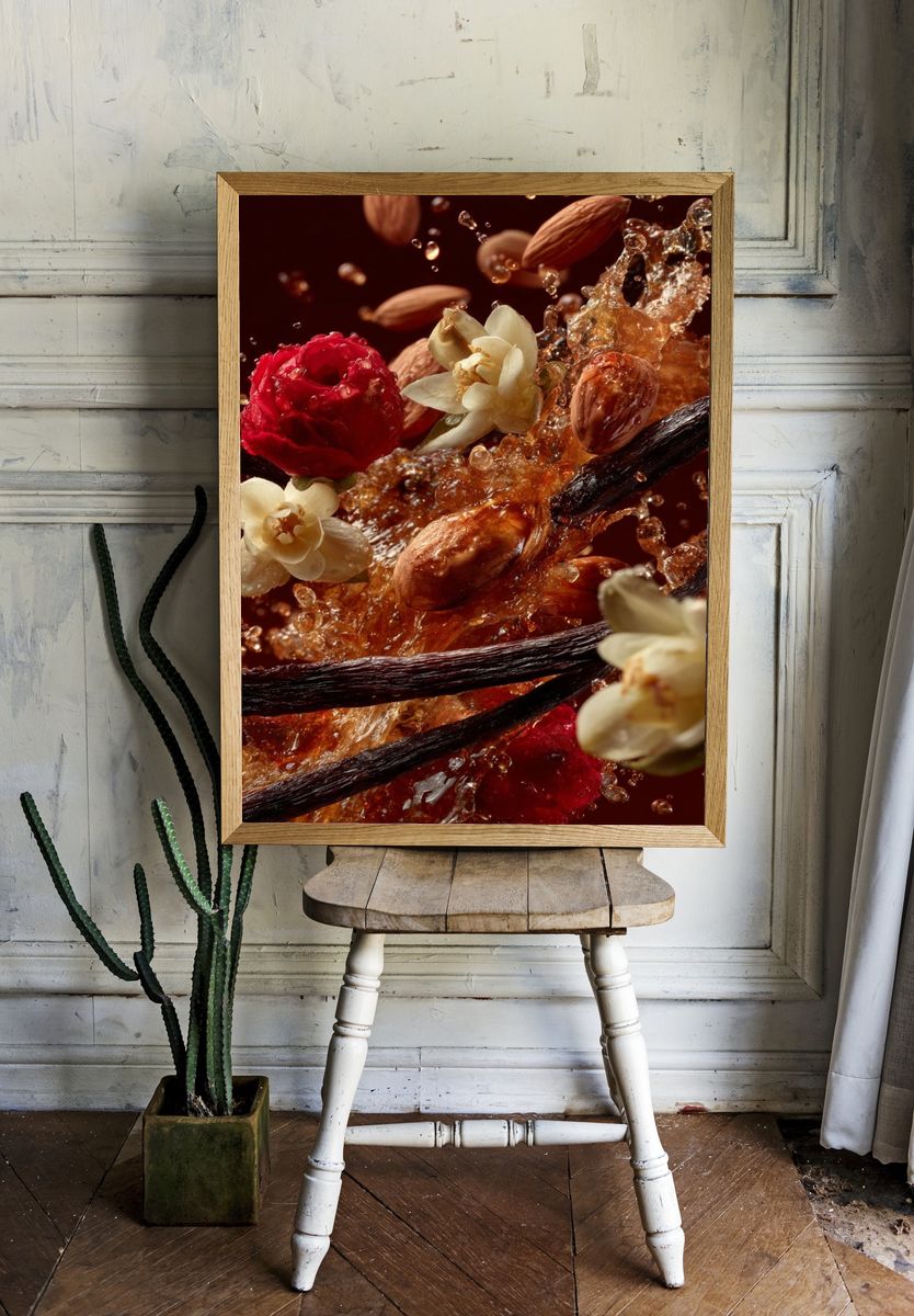 Vanilla Almond Floral Splash Poster. — room view 1