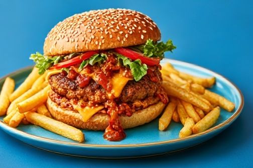 Cheeseburger and Fries Food-Drink Poster. poster — food-drink art