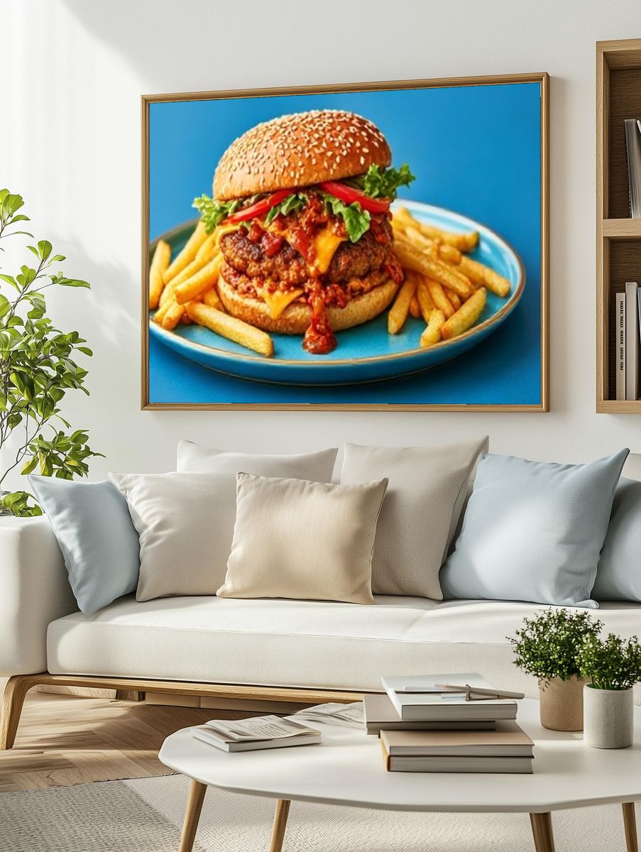 Cheeseburger and Fries Food-Drink Poster. — room view 2