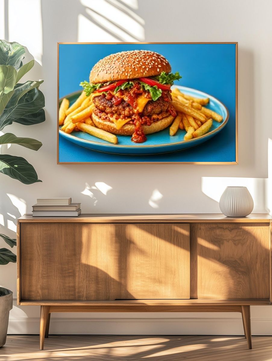 Cheeseburger and Fries Food-Drink Poster. — room view 3