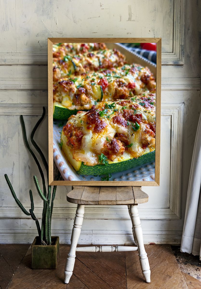 Stuffed Zucchini Bake Food Poster. — room view 1