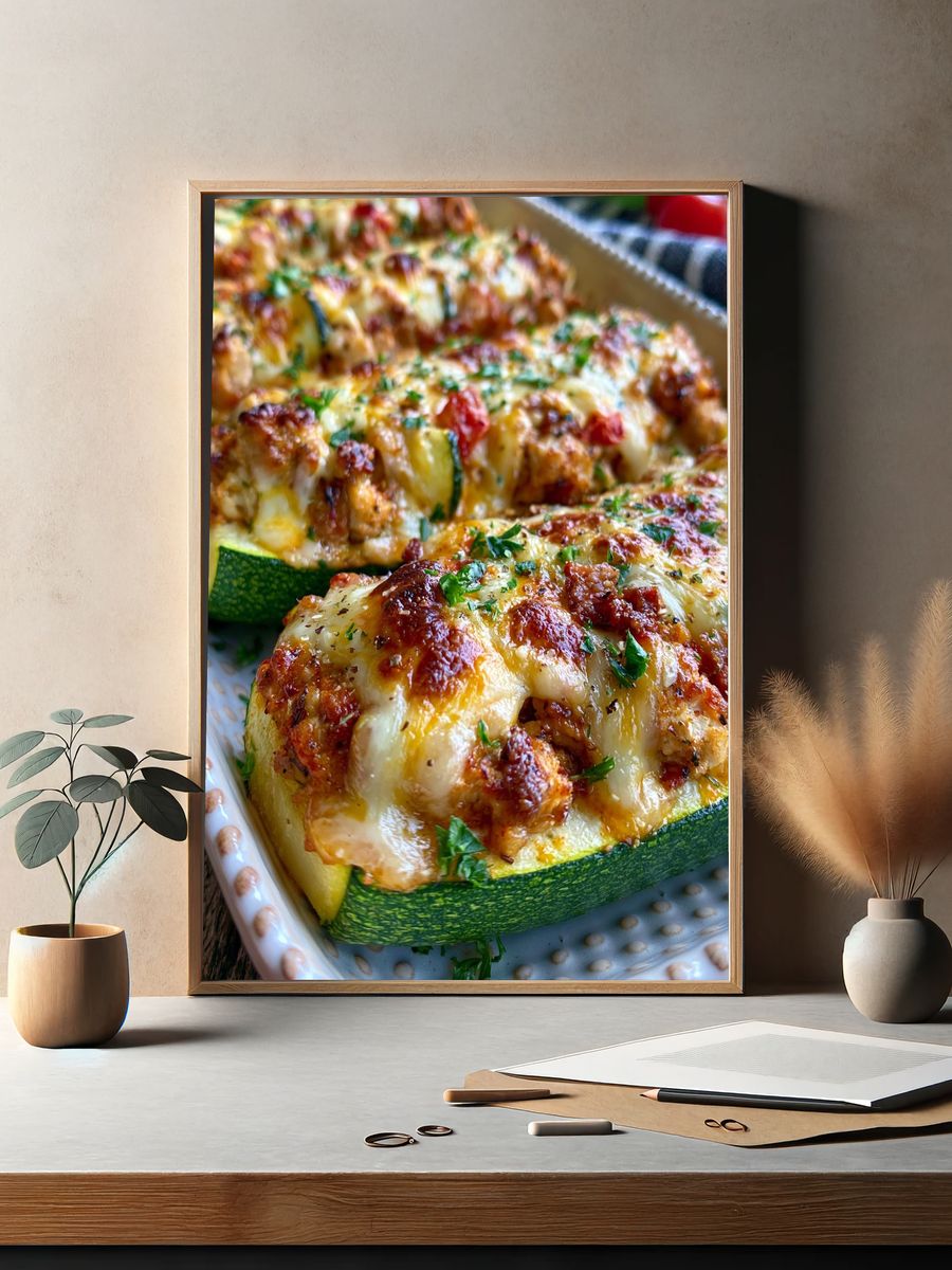 Stuffed Zucchini Bake Food Poster. — room view 2