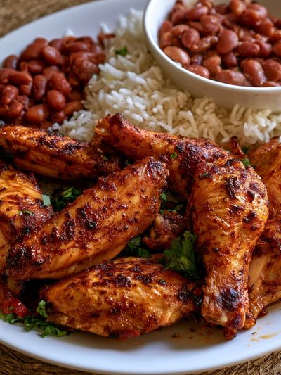 Grilled Chicken and Rice Food-Drink Poster. poster