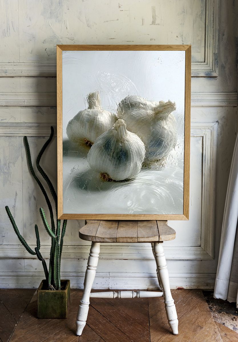Garlic Still Life Photography Poster. — room view 1