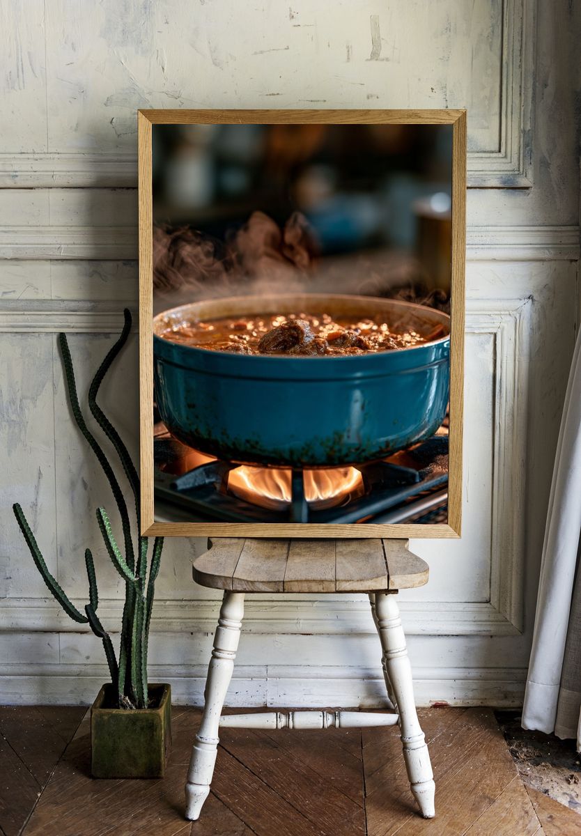 Steaming Dutch Oven Kitchen Photography Poster. — room view 1