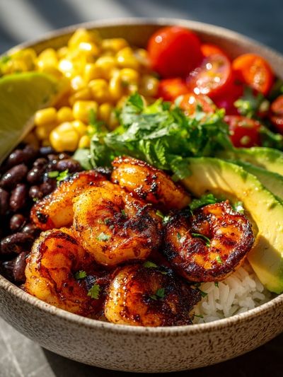 Shrimp Rice Bowl Food Photography Poster. poster print