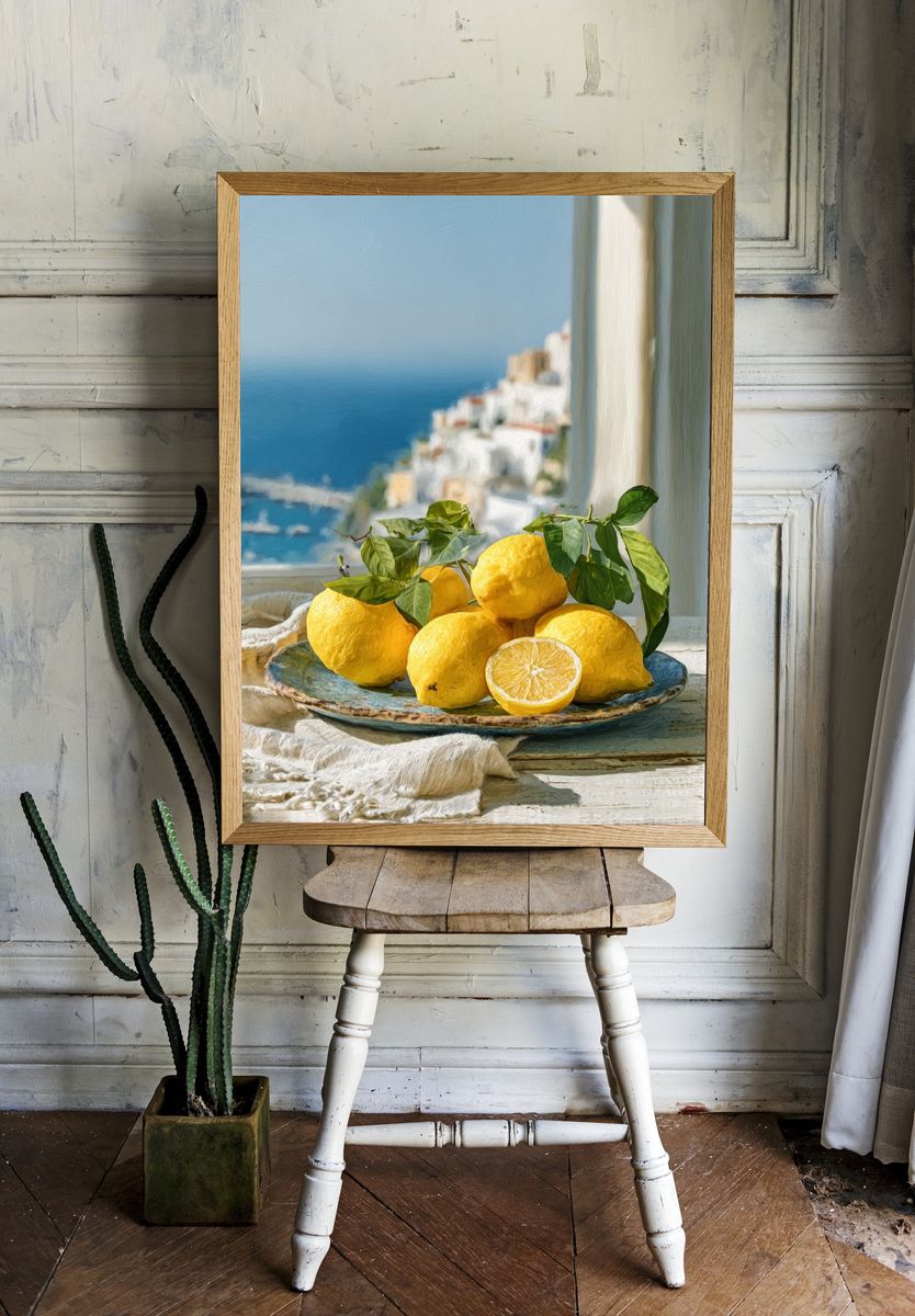 Mediterranean Lemons Still Life Print. — room view 1