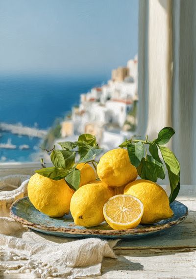 Mediterranean Lemons Still Life Print. poster print