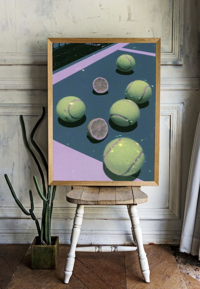 Tennis Balls and Lime Still Life Poster. — room view 1