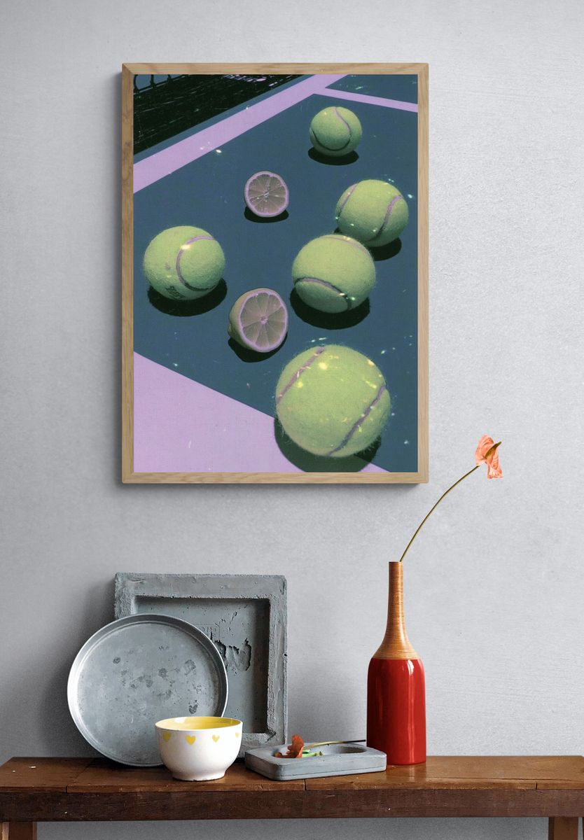 Tennis Balls and Lime Still Life Poster. — room view 3