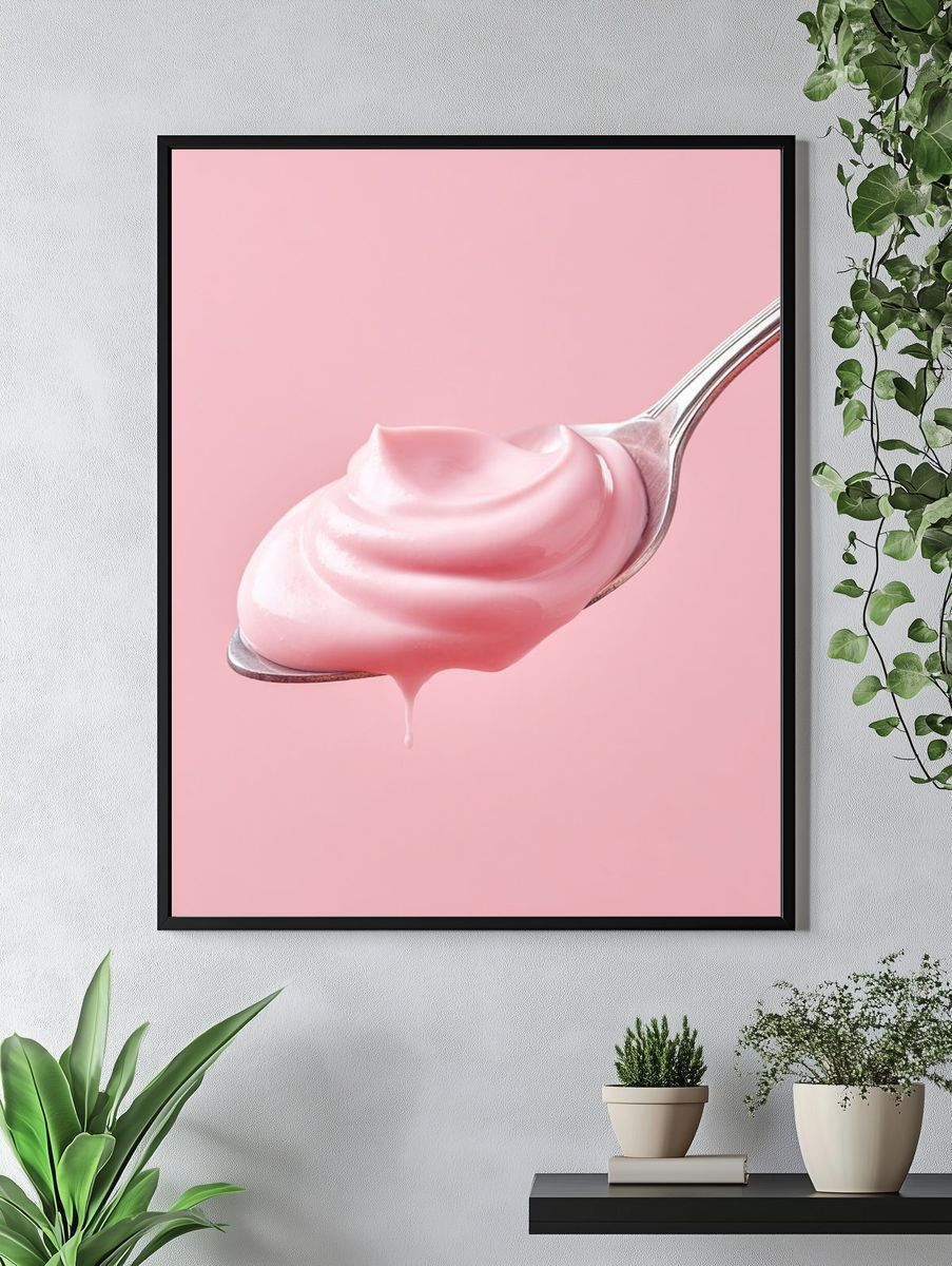 Pink Cream on Spoon — Food Photography Print. — room view 4
