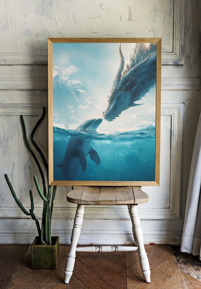 Dolphin and Dragon — Fantasy Print room preview