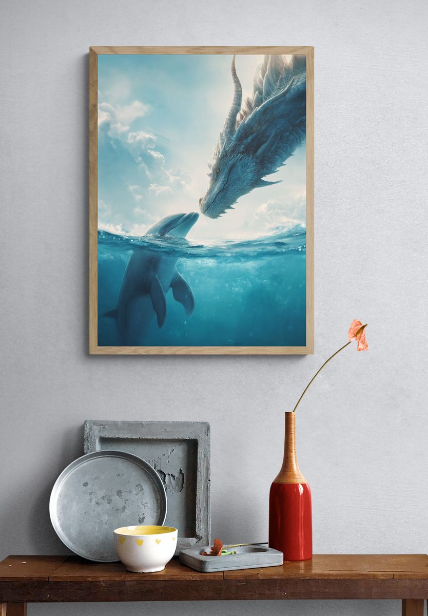 Dolphin and Dragon — Fantasy Print. — room view 3