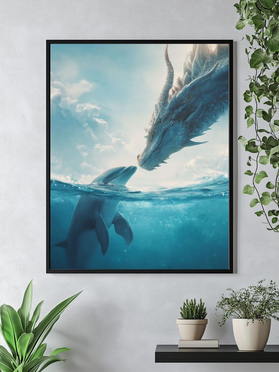 Dolphin and Dragon — Fantasy Print. — room view 4
