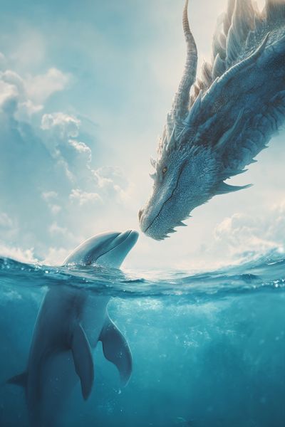 Dolphin and Dragon — Fantasy Print. poster