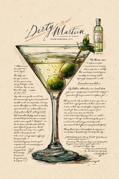 Dirty Martini Recipe Poster. poster print