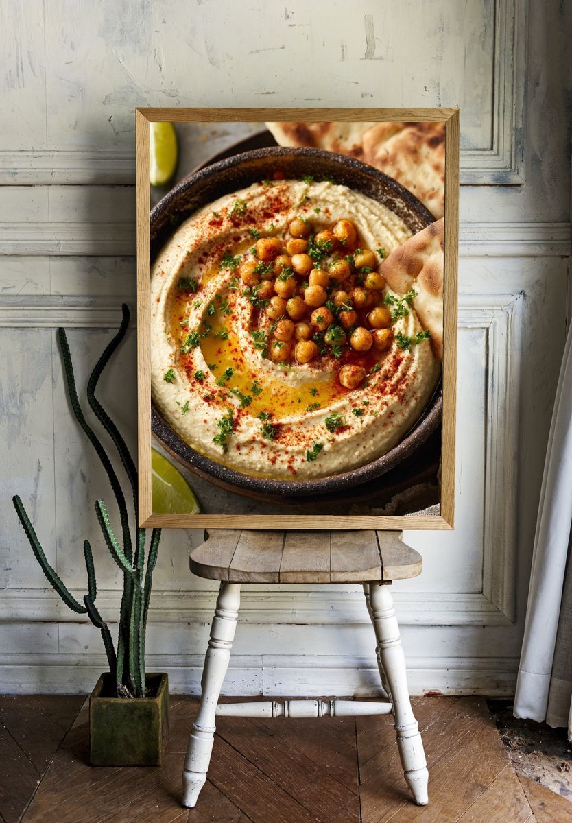 Delicious Hummus and Pita — Food Print. — room view 1