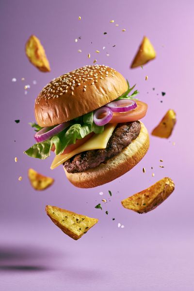 Floating Burger Food Photography Poster. poster