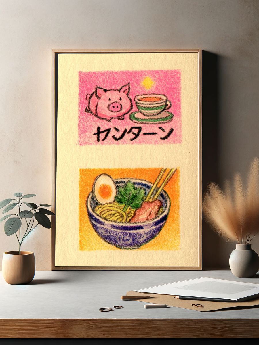 Japanese Ramen and Pig Illustration Poster. — room view 2