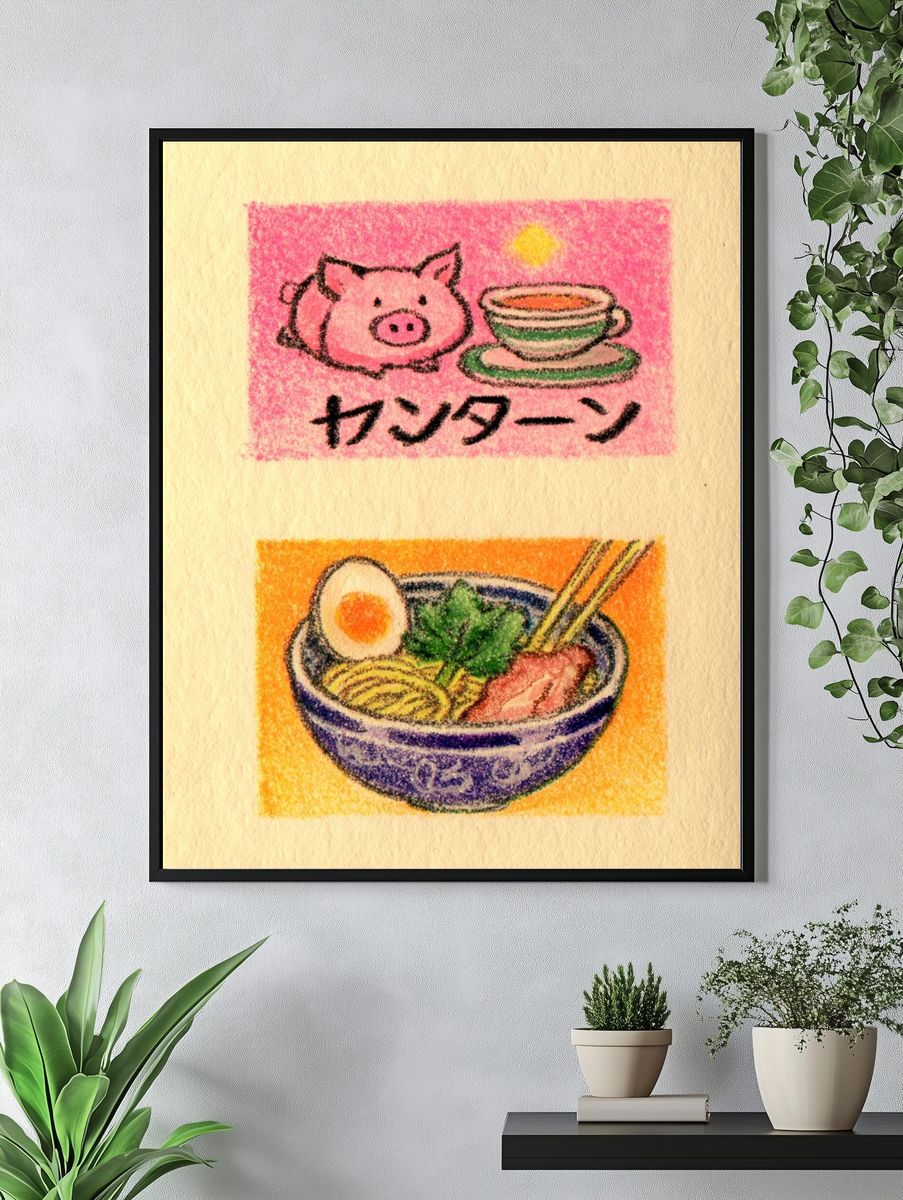 Japanese Ramen and Pig Illustration Poster. — room view 4