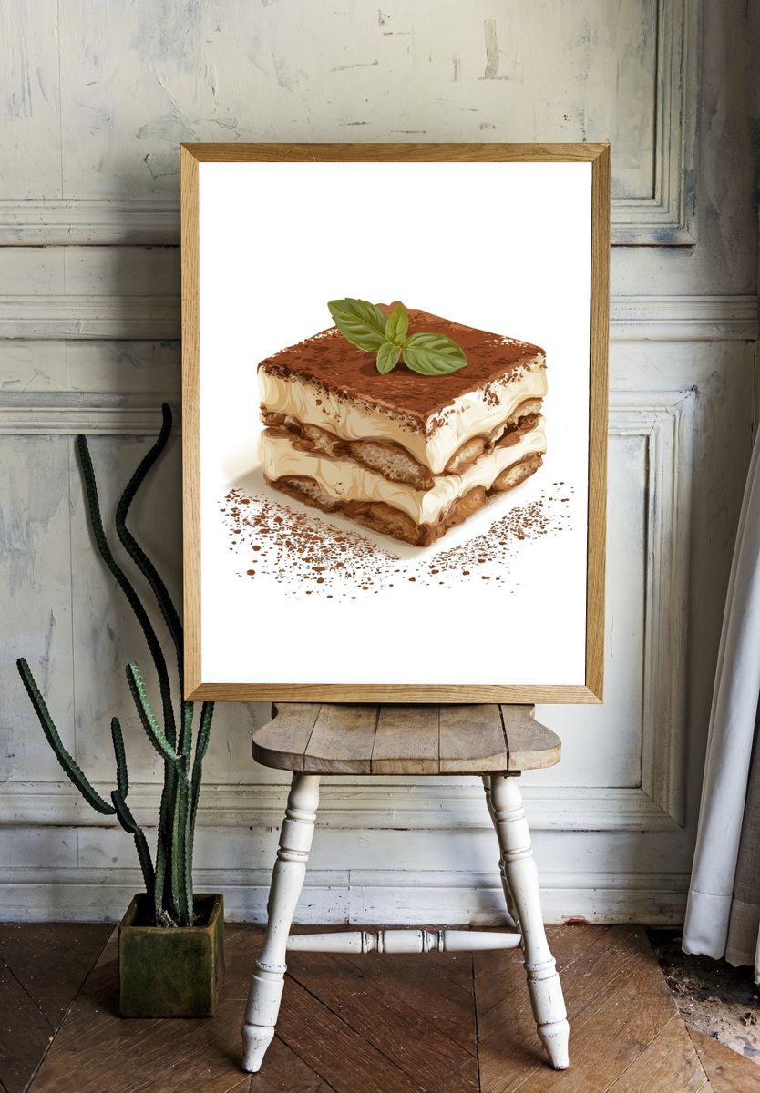 Tiramisu Dessert Illustration Poster. — room view 1