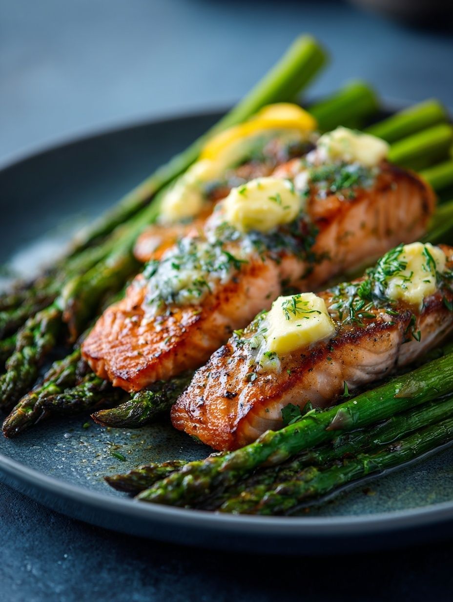 Grilled Salmon with Asparagus — Food Print. poster — food-drink art