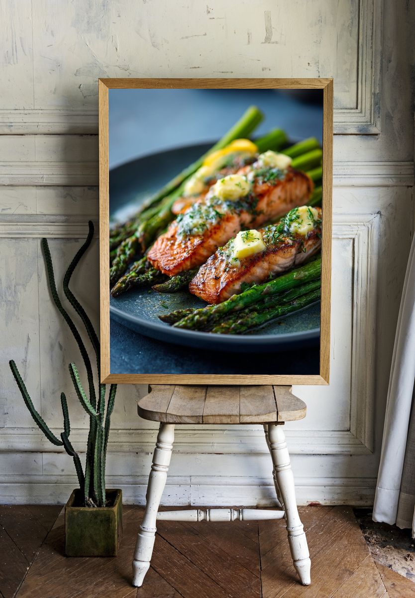 Grilled Salmon with Asparagus — Food Print. — room view 1