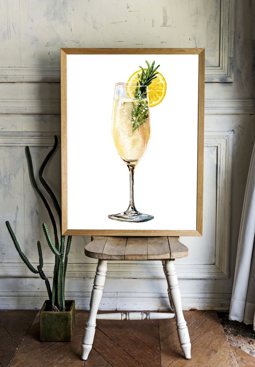 Sparkling Cocktail — Watercolor Print. — room view 1