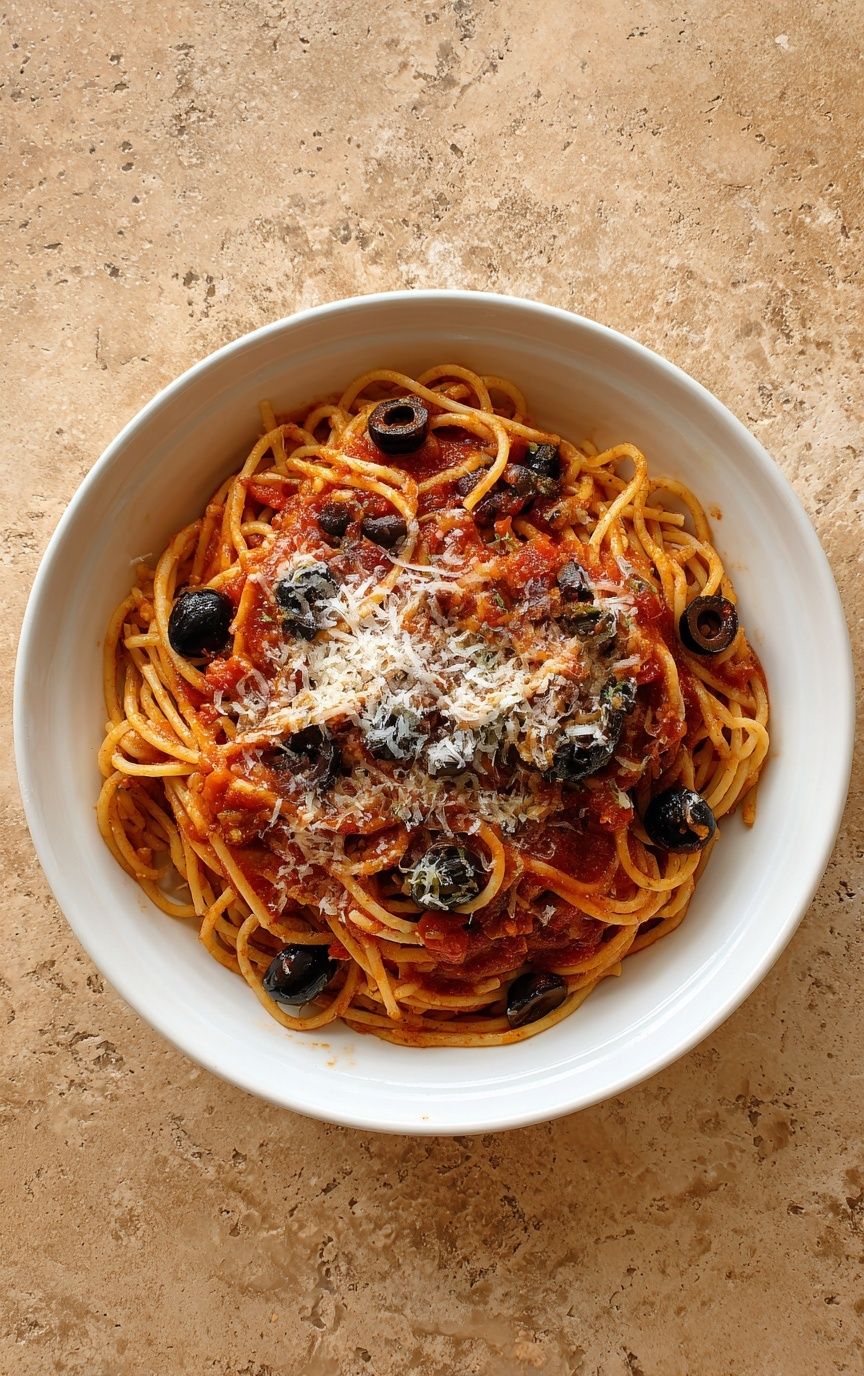 Spaghetti with Olives — Food Print. poster — food-drink art