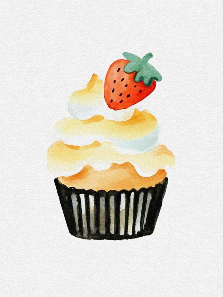 Strawberry Cupcake — Watercolor Print. poster detail