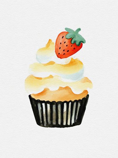 Strawberry Cupcake — Watercolor Print. poster print