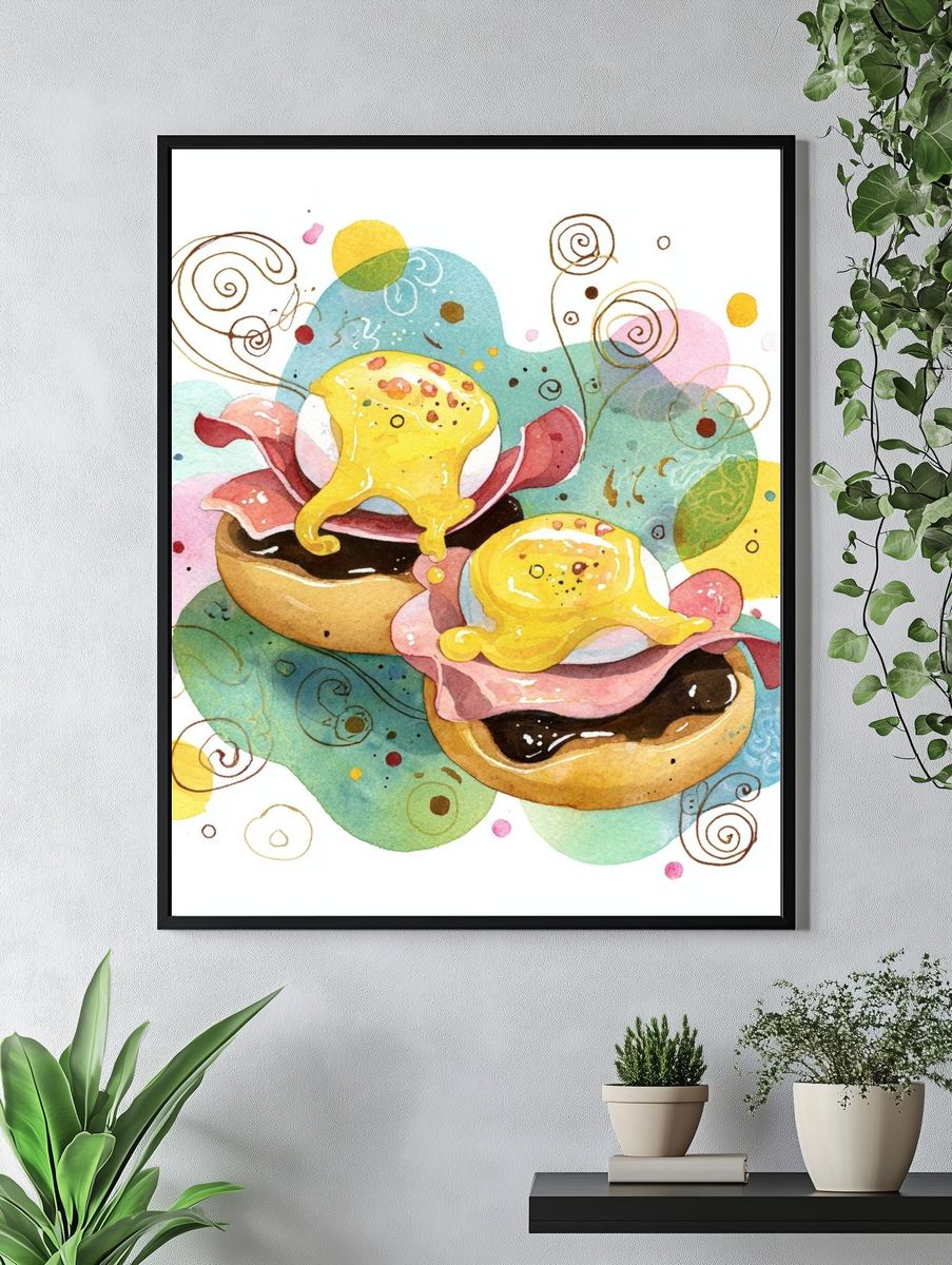Eggs Benedict Watercolor Poster. — room view 4