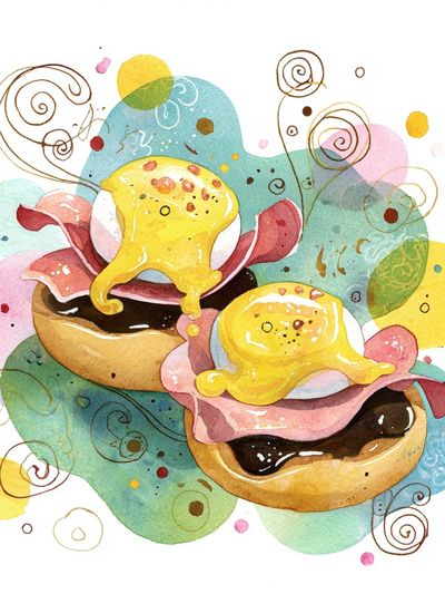 Eggs Benedict Watercolor Poster. poster