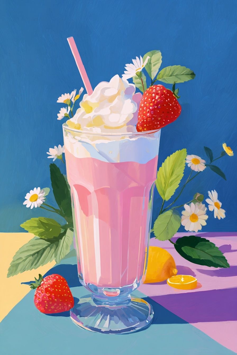Strawberry Milkshake — Illustration Print. poster — illustration art