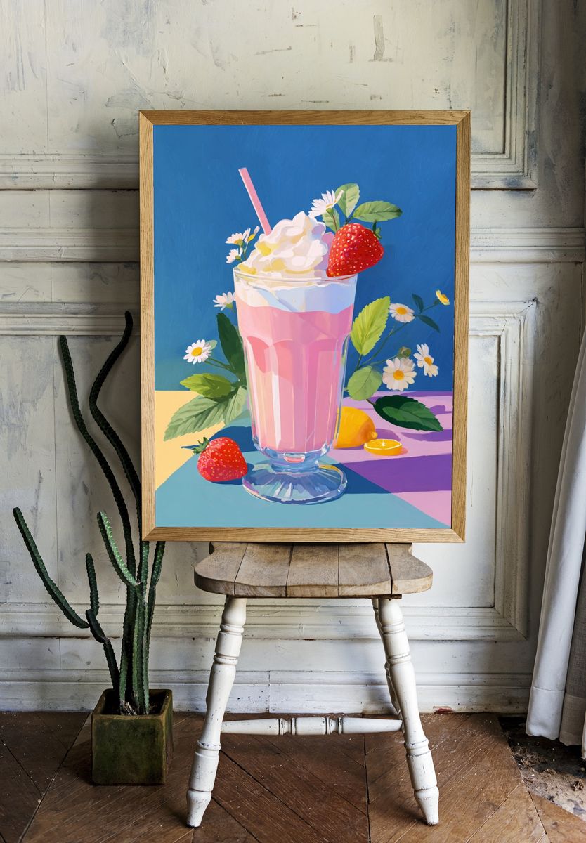 Strawberry Milkshake — Illustration Print room preview