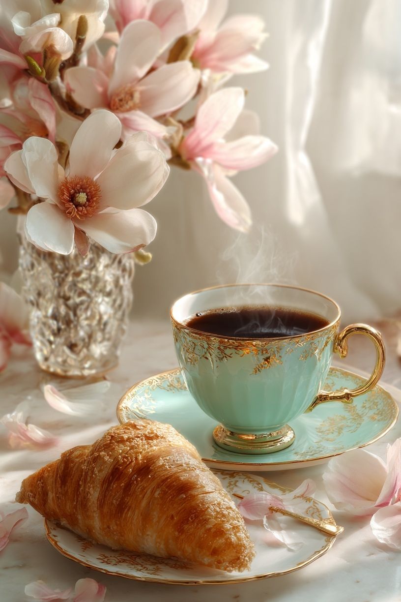 Coffee and Croissant — Still Life Print. poster — food-drink art