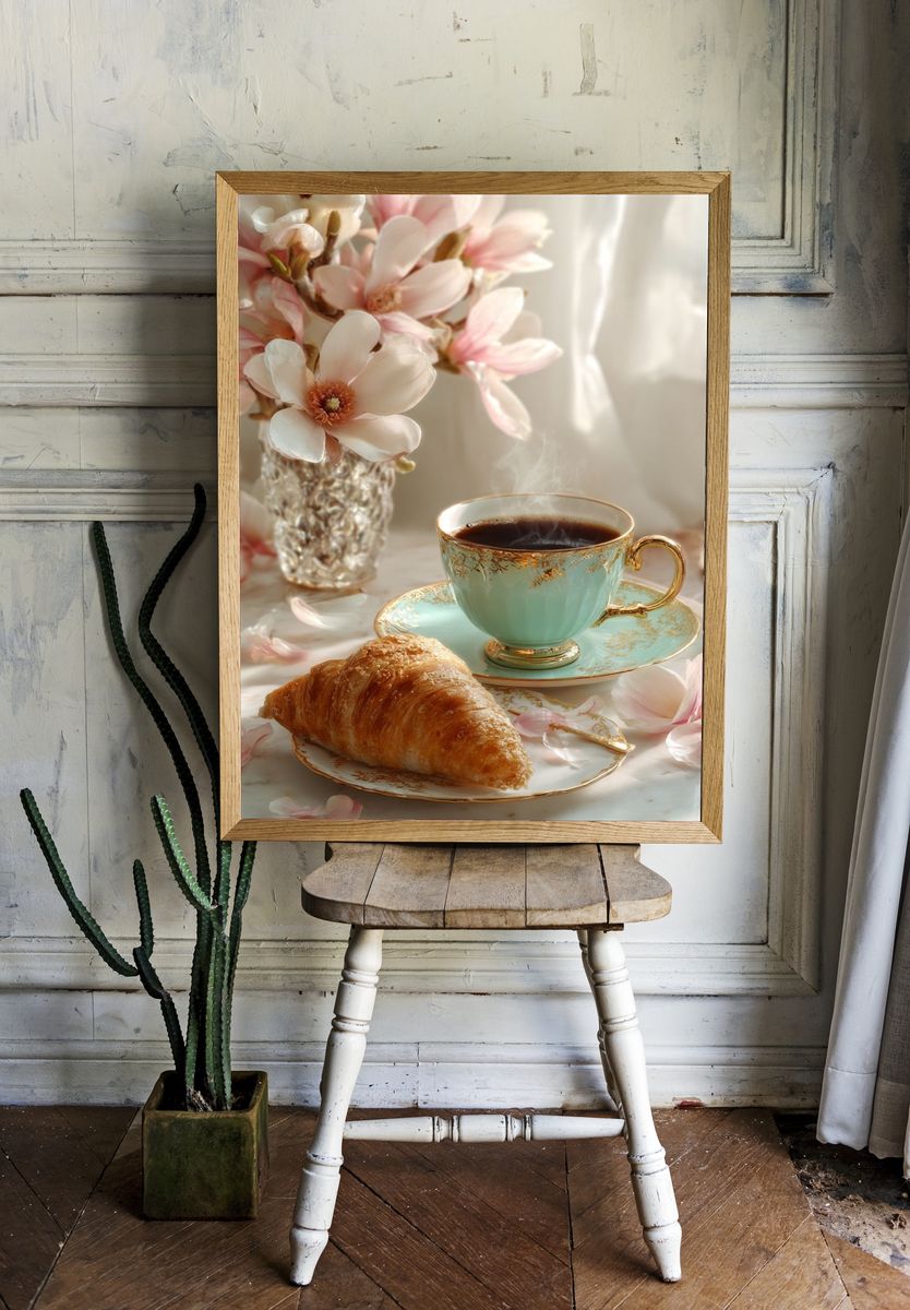 Coffee and Croissant — Still Life Print. — room view 1