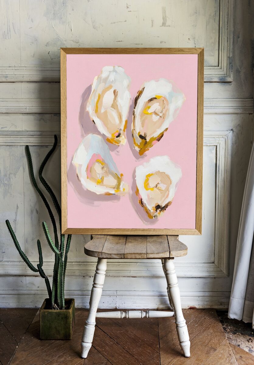 Oysters on Pink Background — Art Print. — room view 1