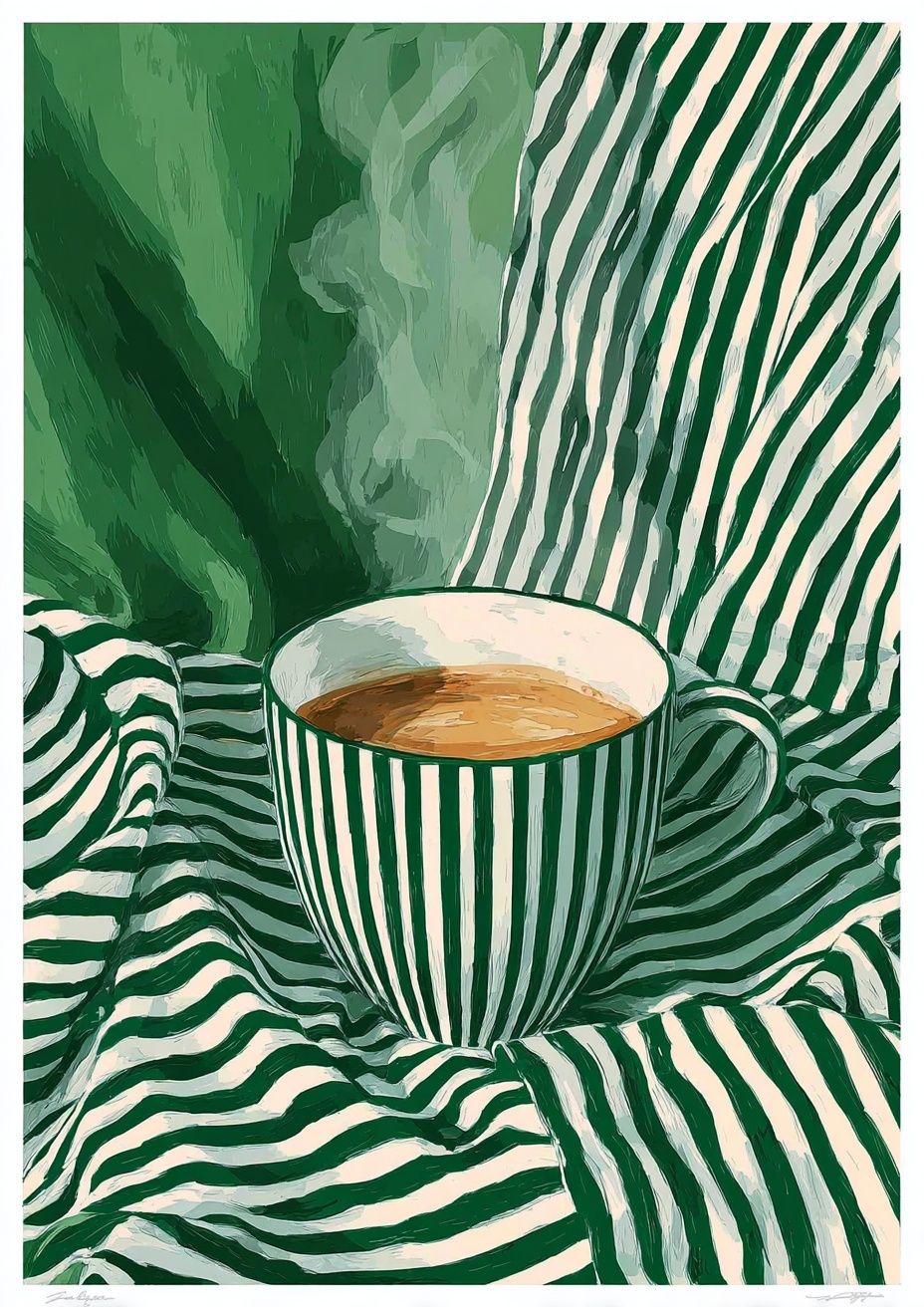 Green Striped Coffee Cup Poster. poster detail