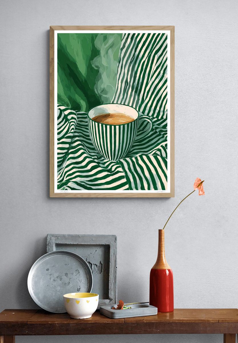 Green Striped Coffee Cup Poster. — room view 3