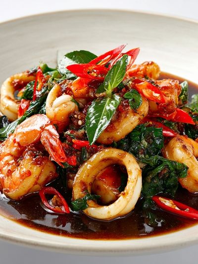 Spicy Seafood Stir-Fry Poster. poster print