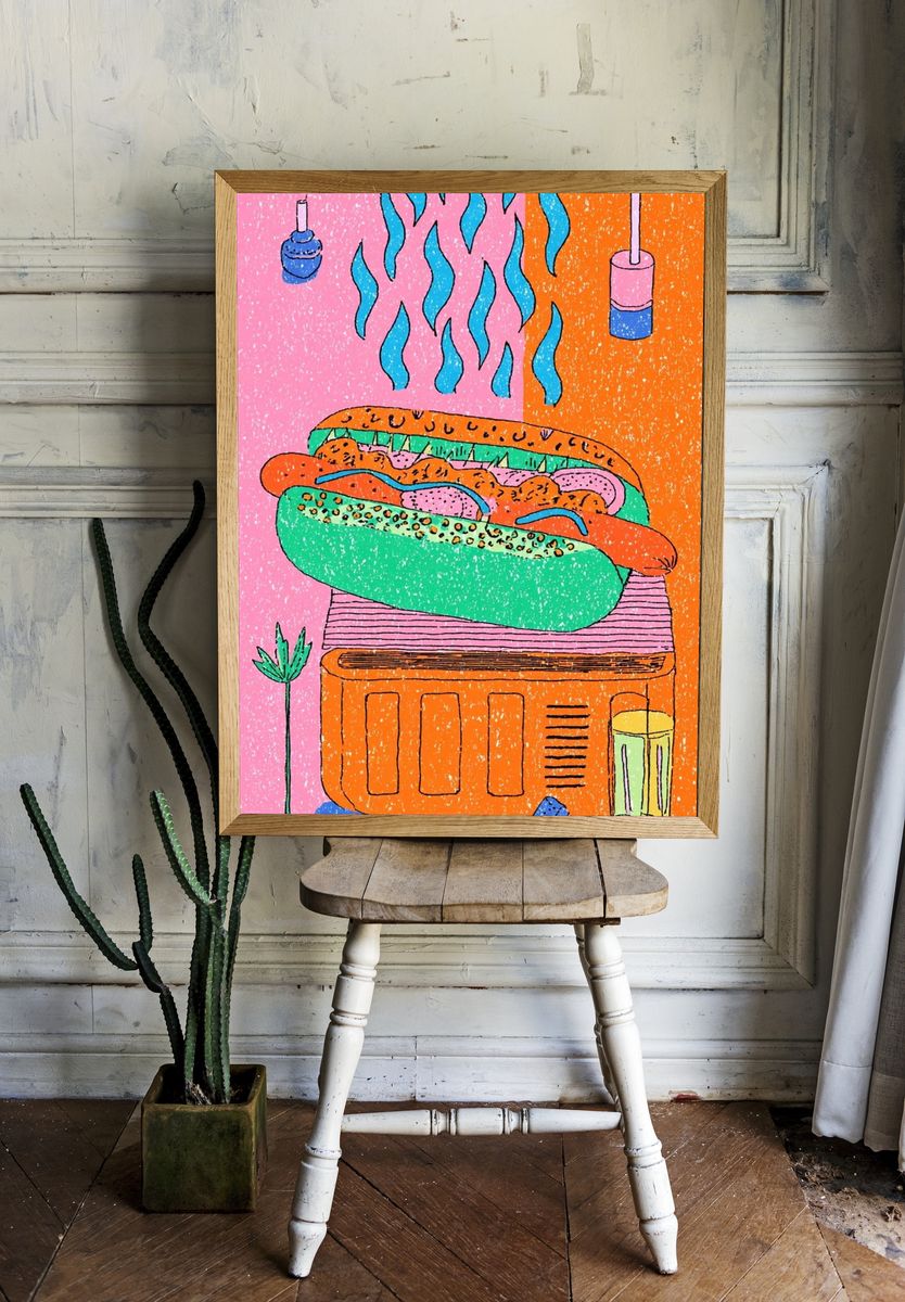 Colorful Hot Dog Illustration Poster. room preview