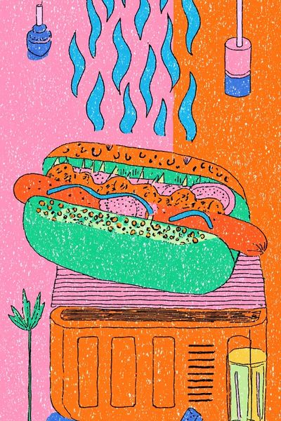 Colorful Hot Dog Illustration Poster. poster print