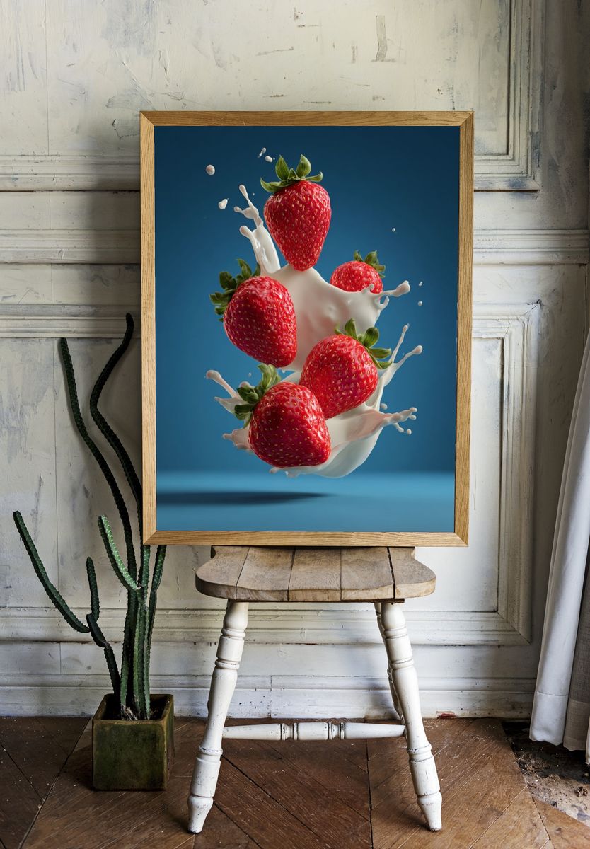 Strawberries in Milk Splash — Food Print room preview