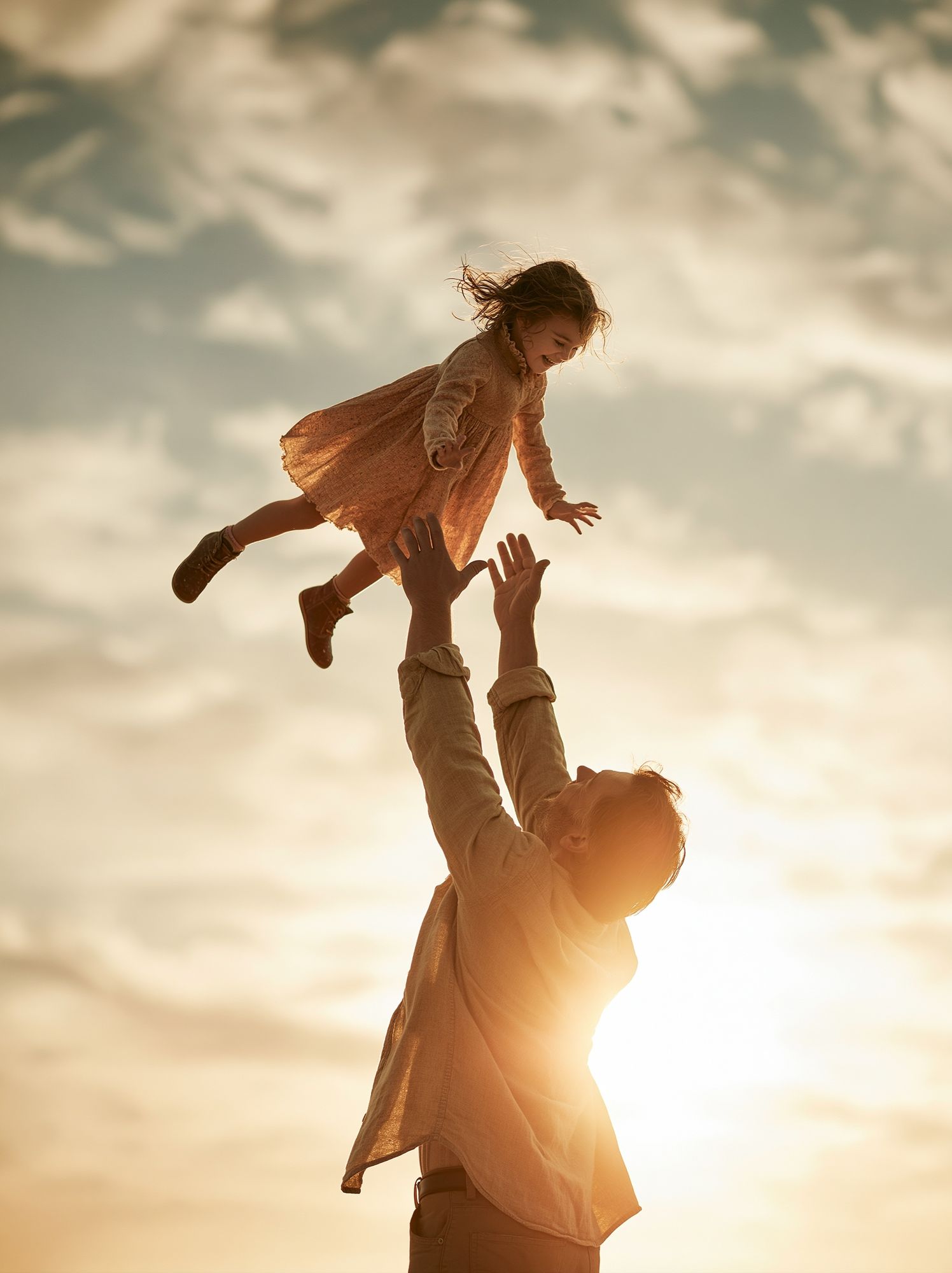 Father and Daughter Sunset Photography Poster. poster detail