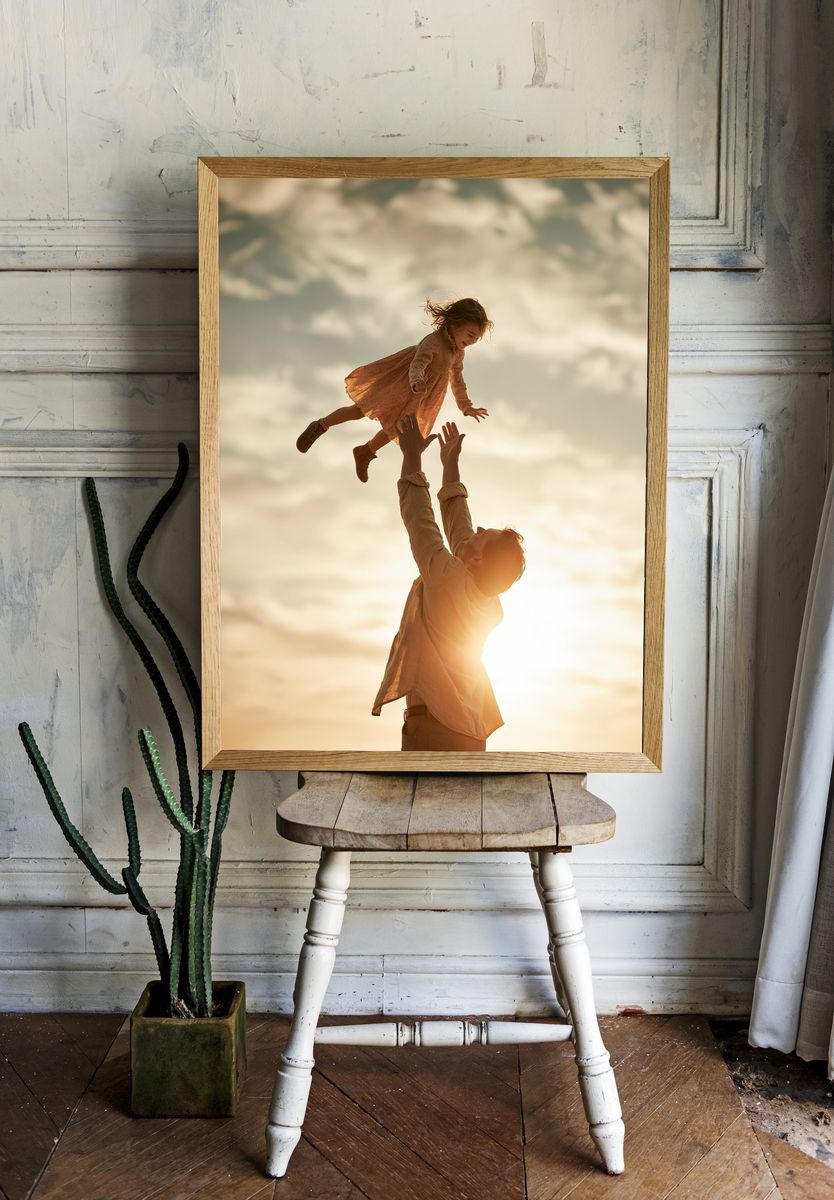 Father and Daughter Sunset Photography Poster. — room view 1