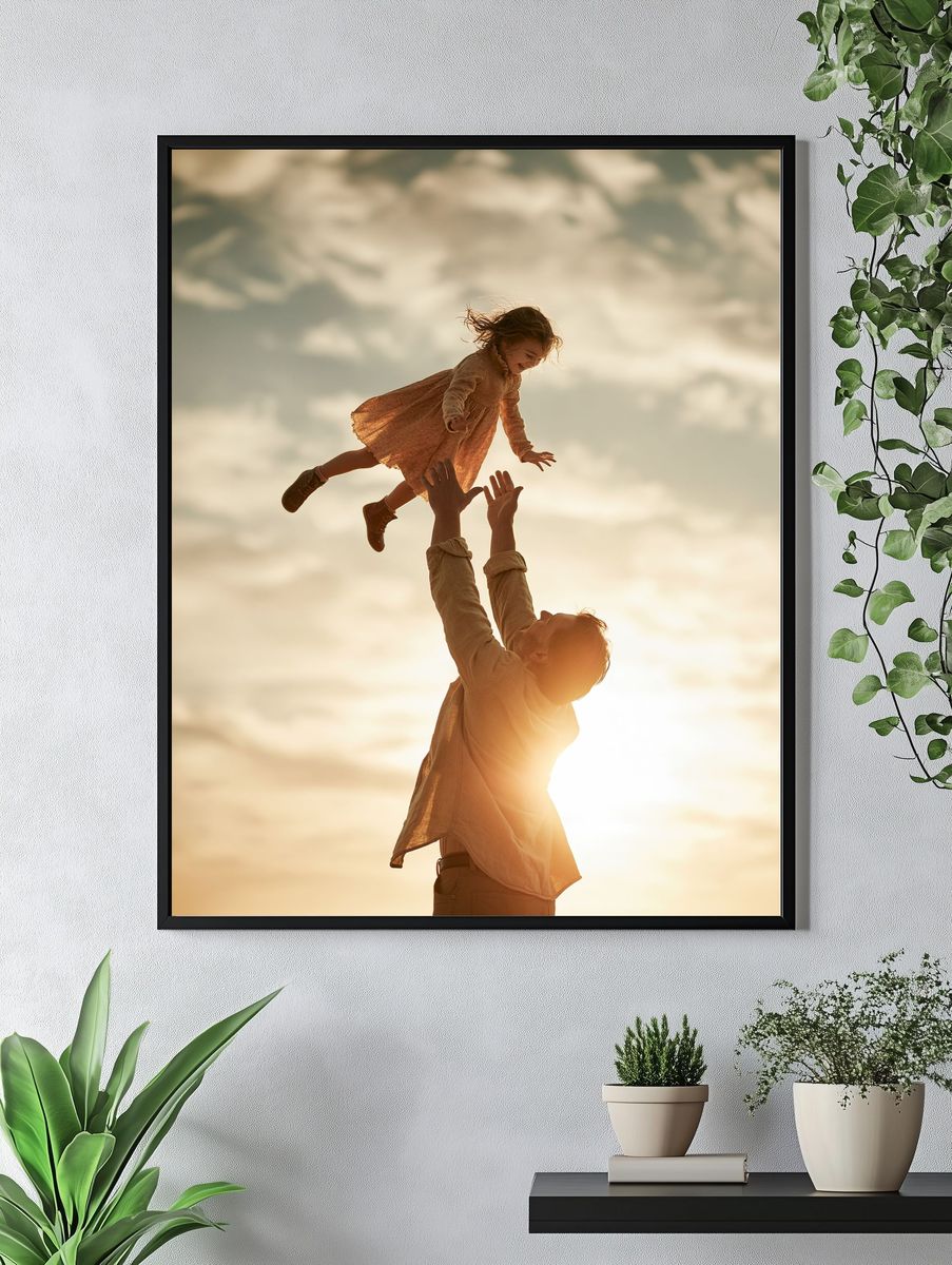 Father and Daughter Sunset Photography Poster. — room view 4